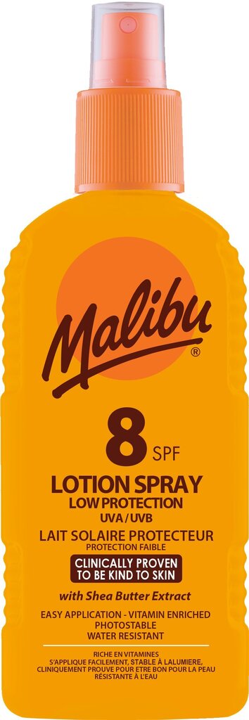 Izsmidzināms losjons aizsardzībai no saules Malibu SPF 8 200 ml cena un informācija | Sauļošanās krēmi | 220.lv