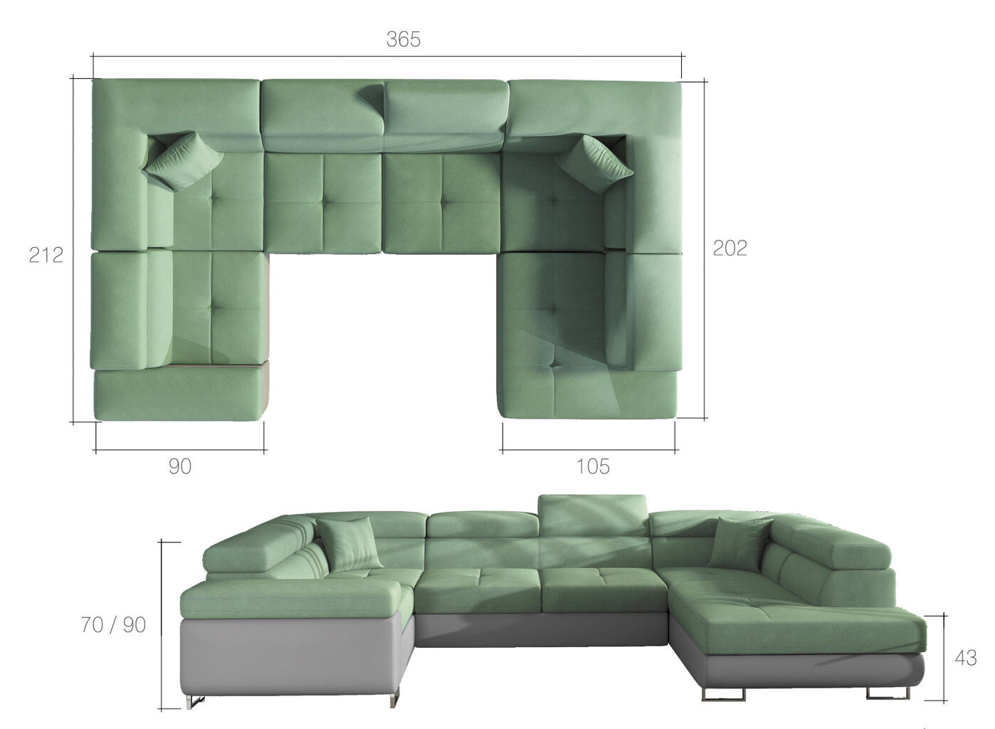 Universāls stūra dīvāns Letto, zaļš / balts cena un informācija | Stūra dīvāni | 220.lv