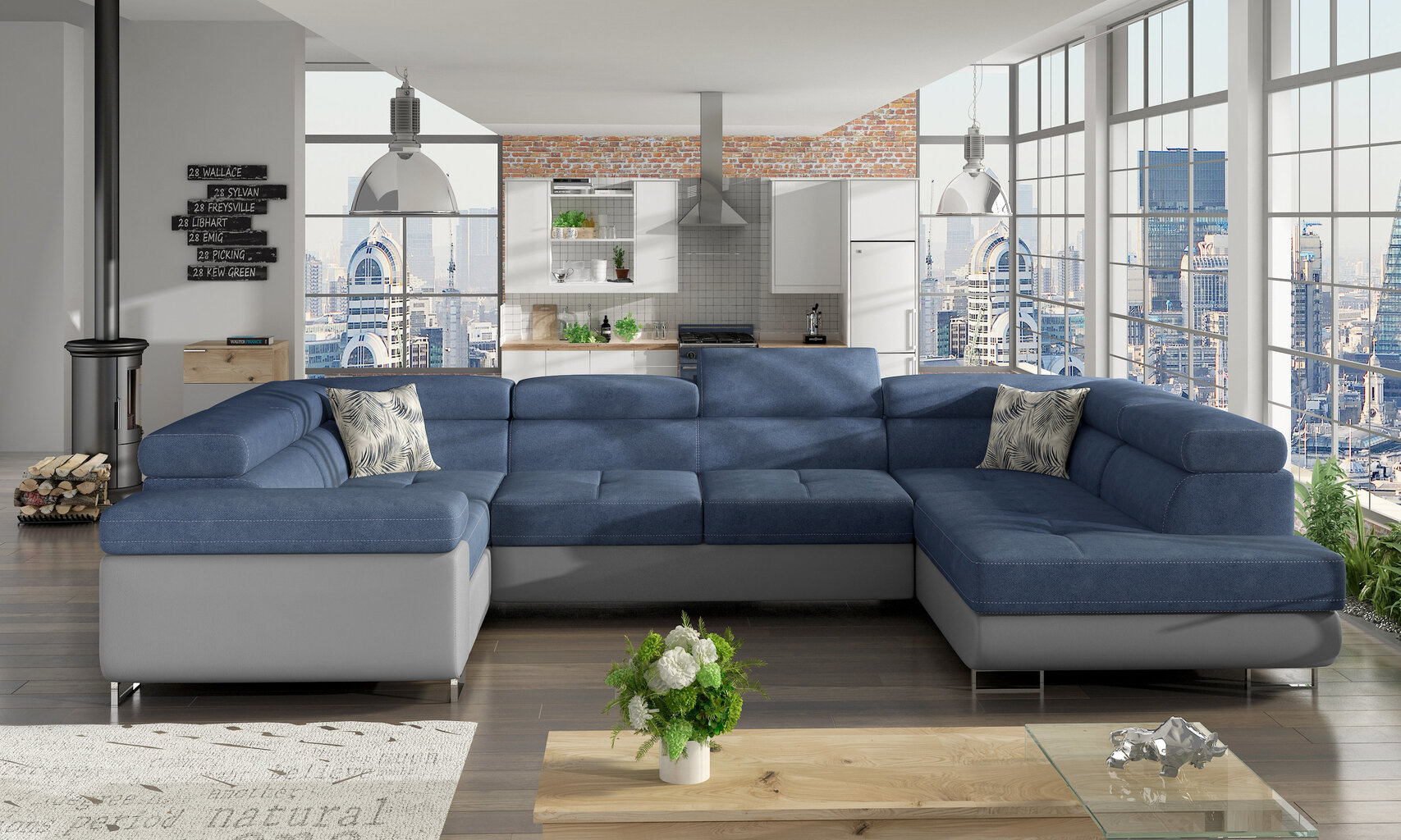 Universāls stūra dīvāns Letto, zils / pelēks цена и информация | Stūra dīvāni | 220.lv