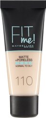 Maybelline Жидкая тональная основа FIT ME Matte 110 Porcelain, 30мл цена и информация | Пудры, базы под макияж | 220.lv