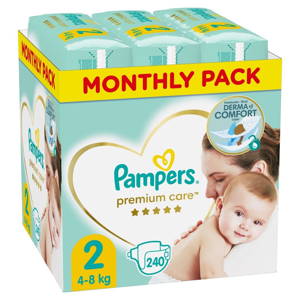 Autiņbiksītes PAMPERS Premium Monthly Pack 2.izmērs 240 gab. цена и информация | Autiņbiksītes | 220.lv