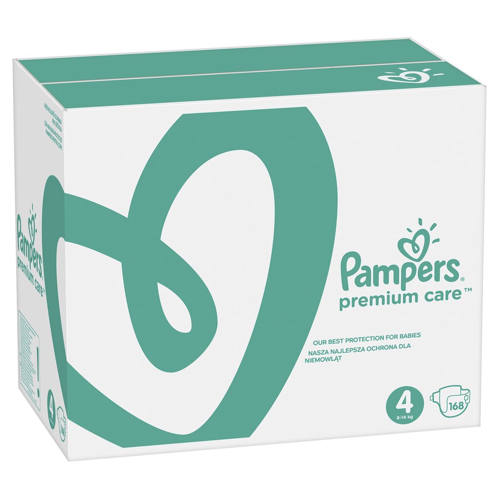 Autiņbiksītes Pampers Premium Monthly Pack 4.izmērs, 9-14kg, 168 gab. cena un informācija | Autiņbiksītes | 220.lv