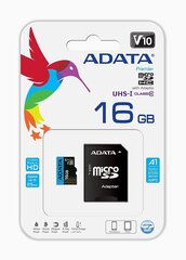 Atmiņas karte ADATA Premier R85 / W25 microSDHC 16GB, UHS-I U1, A1, klase 10 + adapteris цена и информация | Карты памяти для мобильных телефонов | 220.lv