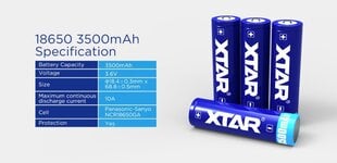 Akumulators Li-ion 18650, ar aizsardzību, 3500mAh, 3,7 V, XTAR cena un informācija | Baterijas | 220.lv