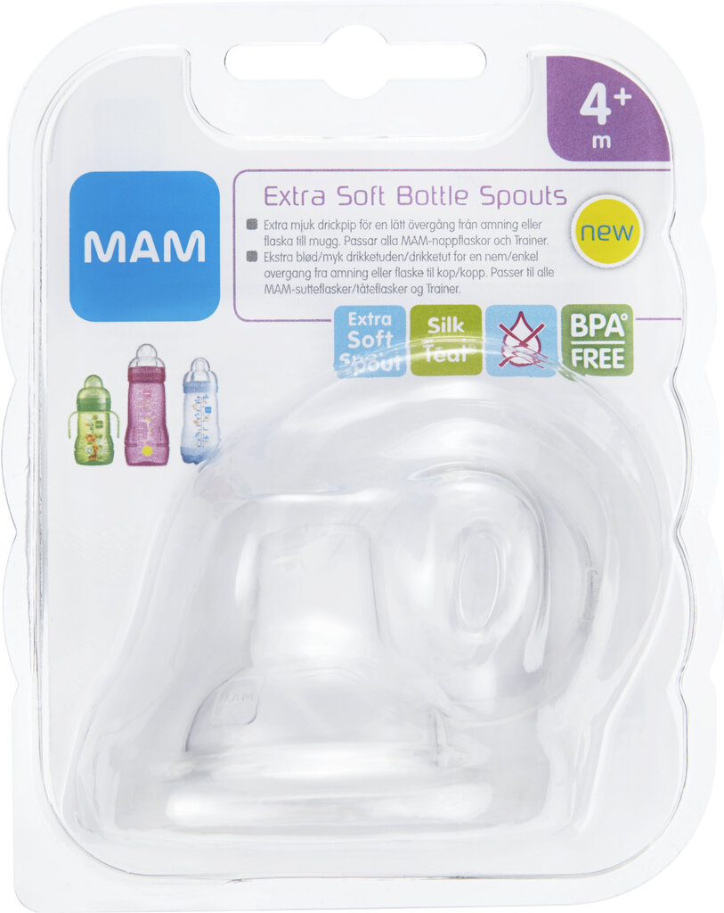 MAM pudeles knupītis Extra Soft Bottle Spouts, 4 mēn.+, 2 gab. цена и информация | Bērnu pudelītes un to aksesuāri | 220.lv