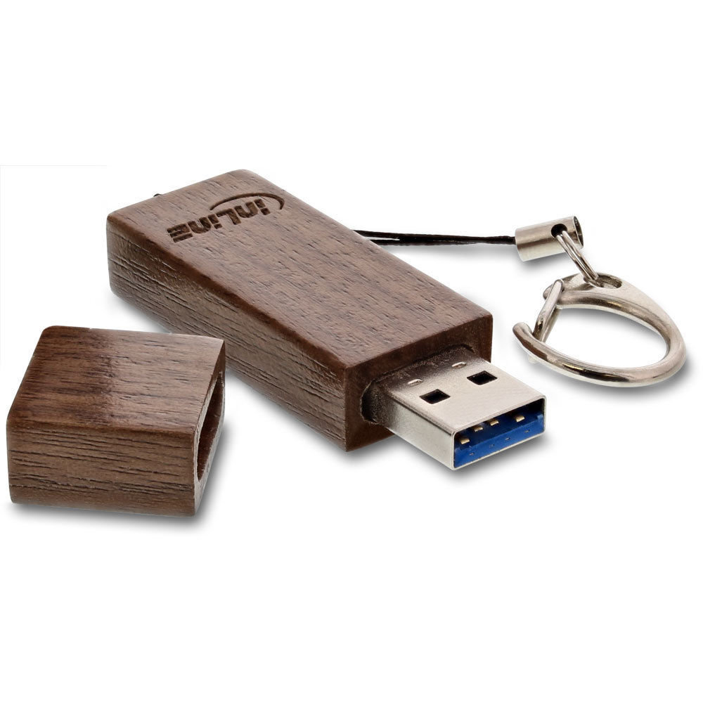 USB накопитель USB-накопитель InLine 35064W 64 Гб USB 3.0, с брелоком для  ключей, цвет орехового дерева цена | 220.lv