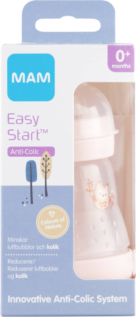 MAM pudelīte Easy Start Anti-Colic, 0 mēn+, 160 ml, pink cena un informācija | Bērnu pudelītes un to aksesuāri | 220.lv