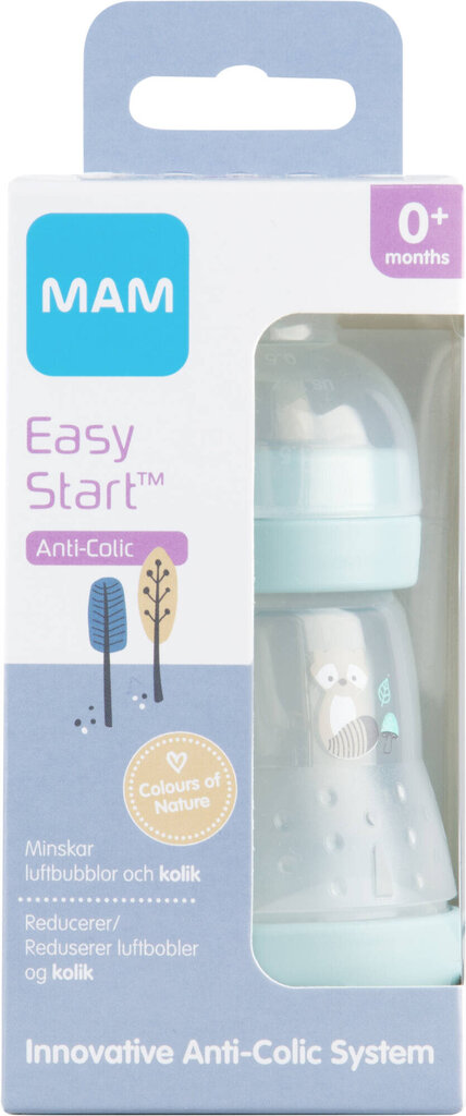 MAM pudelīte Easy Start Anti-Colic, 0 mēn+, 160 ml, blue cena un informācija | Bērnu pudelītes un to aksesuāri | 220.lv