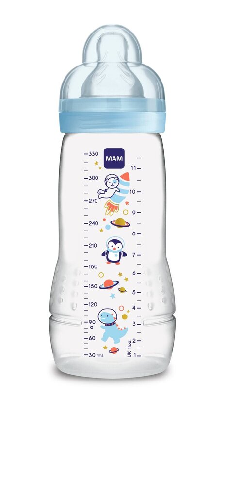 MAM pudelīte Easy Active, 4 mēn.+, 330 ml, blue cena un informācija | Bērnu pudelītes un to aksesuāri | 220.lv