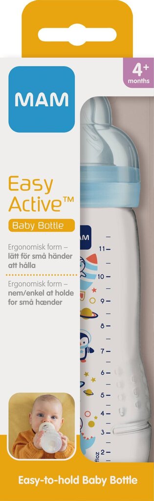 MAM pudelīte Easy Active, 4 mēn.+, 330 ml, blue цена и информация | Bērnu pudelītes un to aksesuāri | 220.lv
