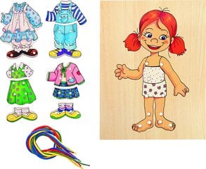 Woody 90017 Eko koka pamācošā un attīstoša rotaļlieta ar šnorēm "Apģērb Meitenīti" (13gab.) bērniem no 3 gadiem + (18x22сm) cena un informācija | Woody Rotaļlietas, bērnu preces | 220.lv