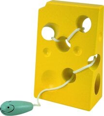 Woody 90470 Eko koka pamācošā un attīstoša rotaļlieta ar šnorēm "Pele ar sieru" bērniem no 3 gadiem + (11x17cm) cena un informācija | Attīstošās rotaļlietas | 220.lv