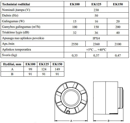 Kanāla ventilators ar taimeri Europlast E-EXTRA EK150T, Ø150 mm cena |  220.lv