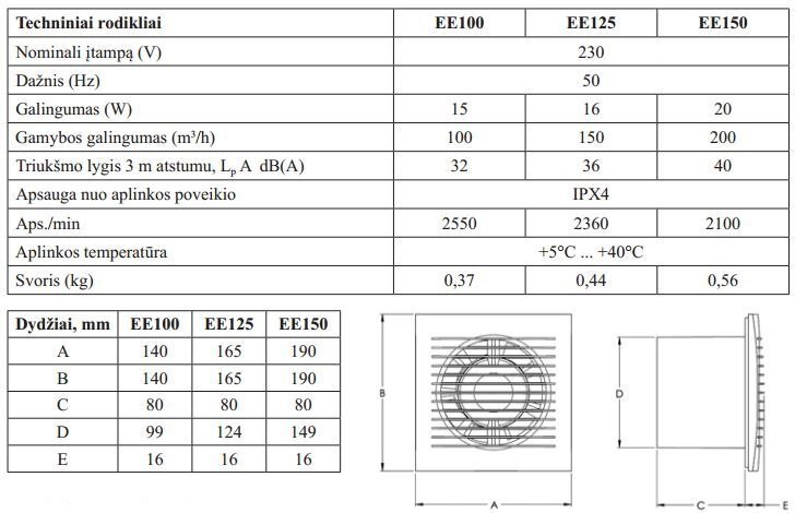 Elektrisks nosūcēju ventilators Europlast E-EXTRA EE100, Ø100 mm цена и информация | Ventilatori vannas istabai | 220.lv