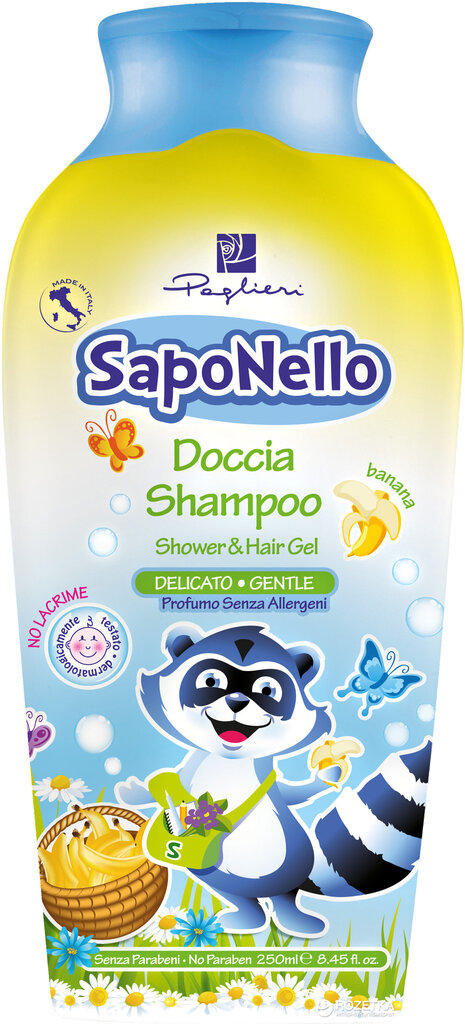 Bērnu šampūns ar maigu banānu aromātu Saponello 250 ml cena un informācija | Bērnu kosmētika, līdzekļi jaunajām māmiņām | 220.lv