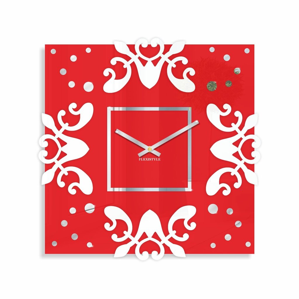 Sienas pulkstenis Kvadrāts ar ziediem, sarkans cena un informācija | Pulksteņi | 220.lv