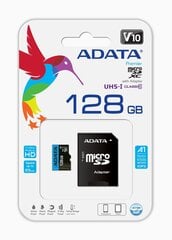 Atmiņas karte ADATA Premier 128 GB microSDXC UHS-I, klase 10 + adapteris цена и информация | Карты памяти для мобильных телефонов | 220.lv