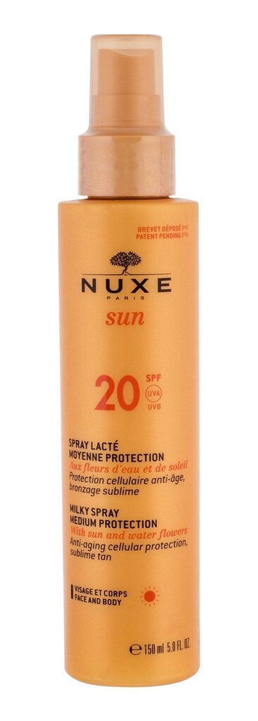 Izsmidzināms sauļošanās līdzeklis Nuxe Sun Milky Spray SPF20, 150ml cena un informācija | Sauļošanās krēmi | 220.lv