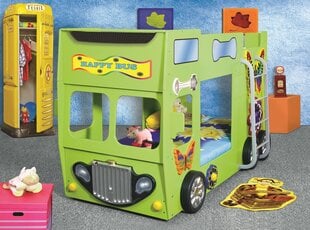 Двухъярусная кровать с матрасами Happy Bus, зеленый цена и информация | Детские кровати | 220.lv