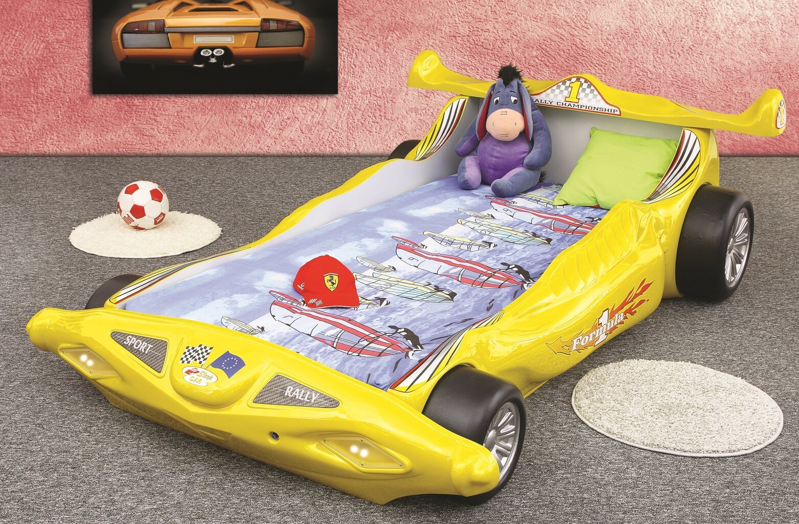 Gulta ar matraci Formula 1, dzeltena цена и информация | Bērnu gultas | 220.lv