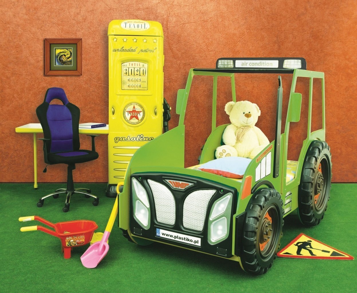Gulta ar matraci Tractor, zaļa cena un informācija | Bērnu gultas | 220.lv