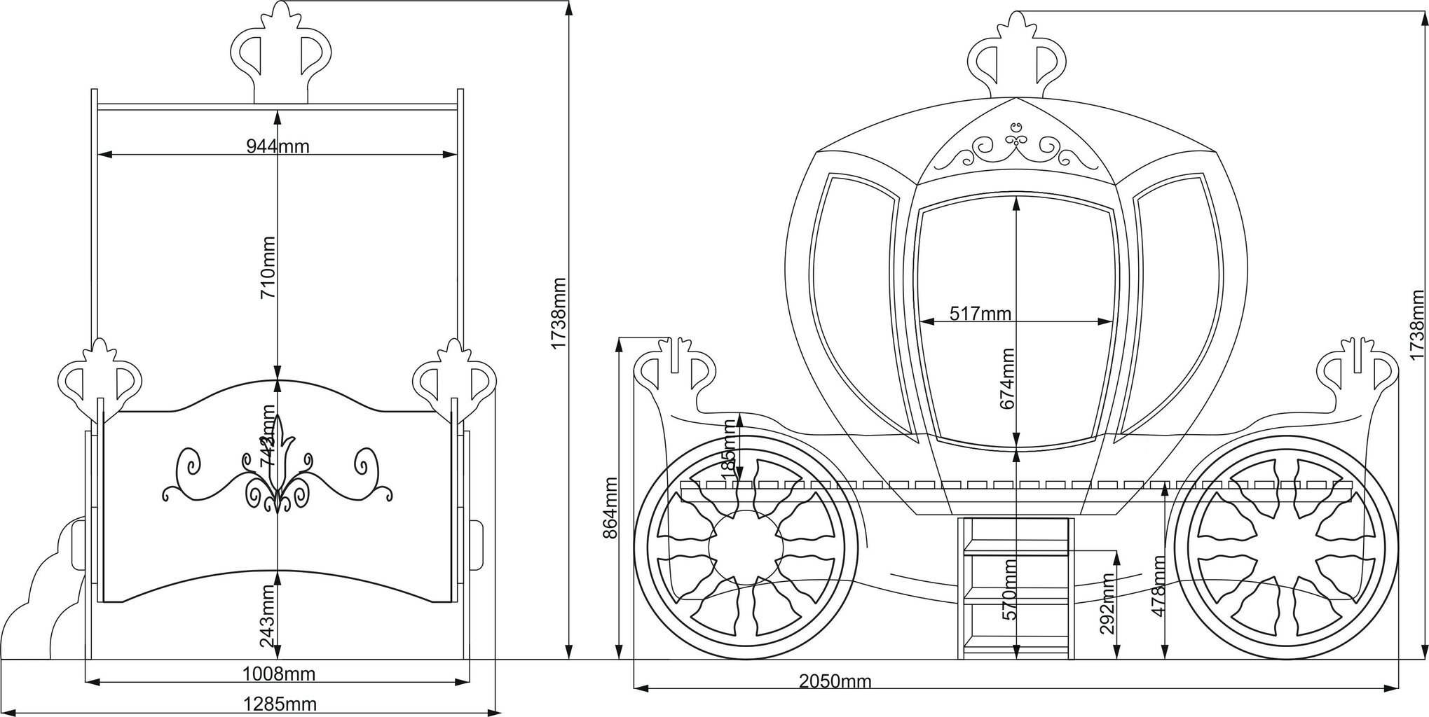 Gulta ar matraci Princess Carriage, balta cena un informācija | Bērnu gultas | 220.lv