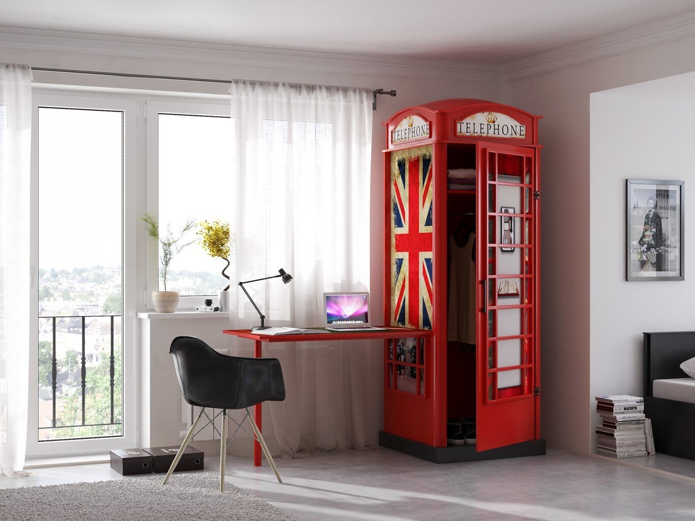 Bērnu skapis ar rakstāmgaldu Phone Booth Wardrobe, sarkans цена и информация | Bērnu skapji | 220.lv