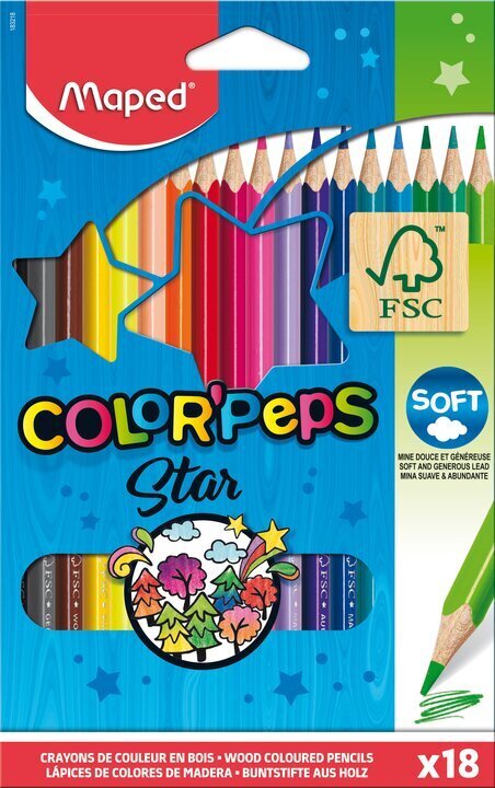 Zīmuļkrāsas MAPED "Color`Peps", 18 krāsas, FSC cena un informācija | Modelēšanas un zīmēšanas piederumi | 220.lv