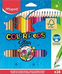 Zīmuļkrāsas MAPED "Color`Peps", 24 krāsas, FSC cena un informācija | Modelēšanas un zīmēšanas piederumi | 220.lv