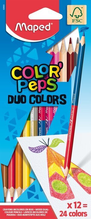 Zīmuļkrāsas MAPED "Color`Peps", DUO 12 FSC cena un informācija | Modelēšanas un zīmēšanas piederumi | 220.lv