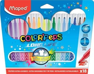 Фломастеры MAPED "Color`Peps" Long Life 18 цветов kaina ir informacija | Принадлежности для рисования, лепки | 220.lv