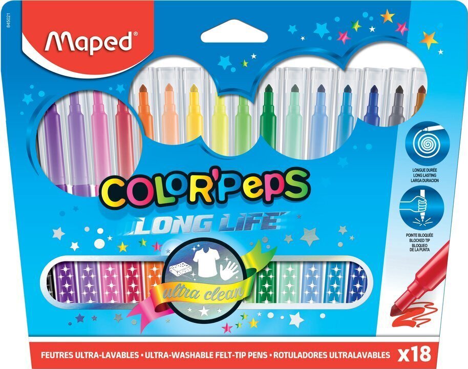 Flomasteri MAPED "Color Peps" Long Life 18 krāsas цена и информация | Modelēšanas un zīmēšanas piederumi | 220.lv