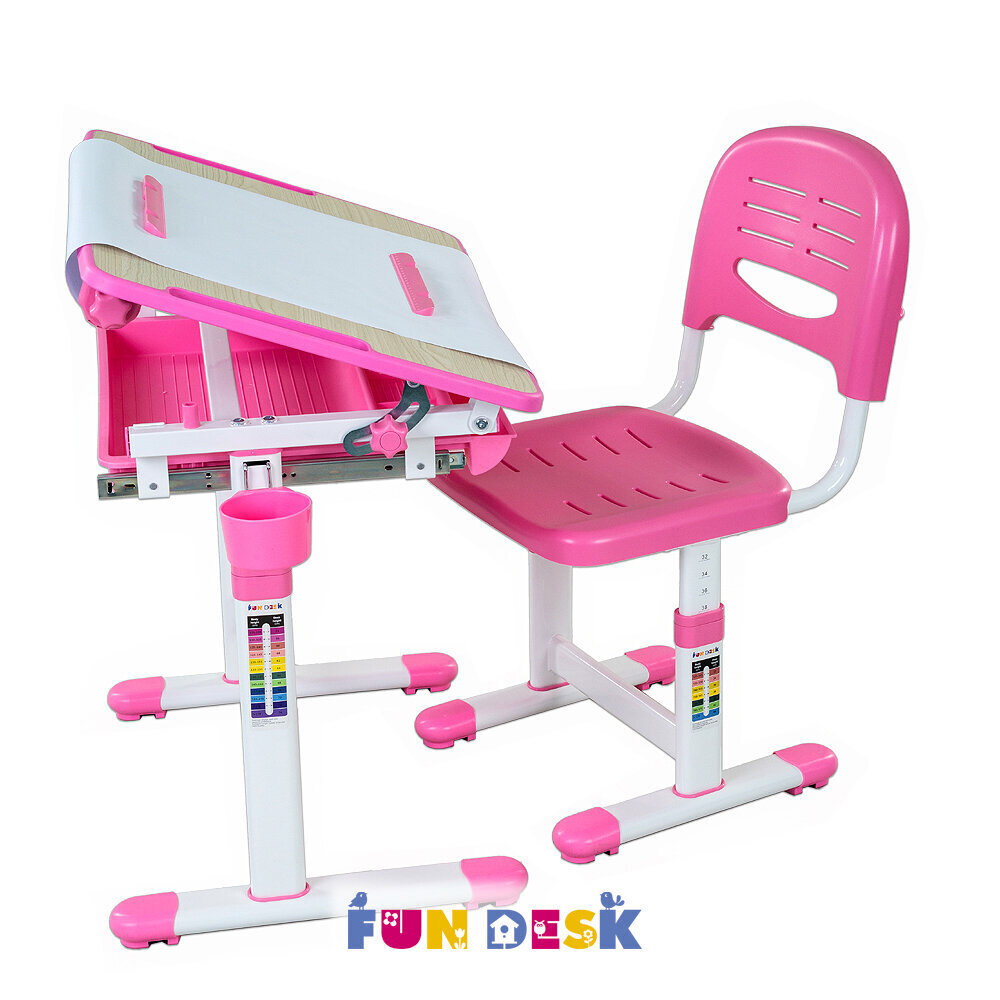 Regulējamais bērnu galds un krēsls FunDesk Bambino, rozā cena un informācija | Datorgaldi, rakstāmgaldi, biroja galdi | 220.lv