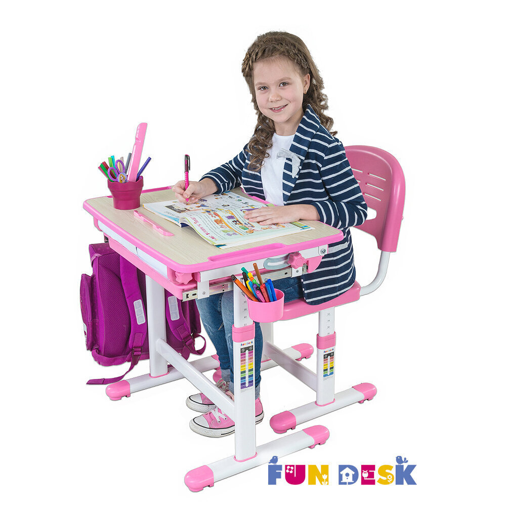 Regulējamais bērnu galds un krēsls FunDesk Bambino, rozā цена и информация | Datorgaldi, rakstāmgaldi, biroja galdi | 220.lv