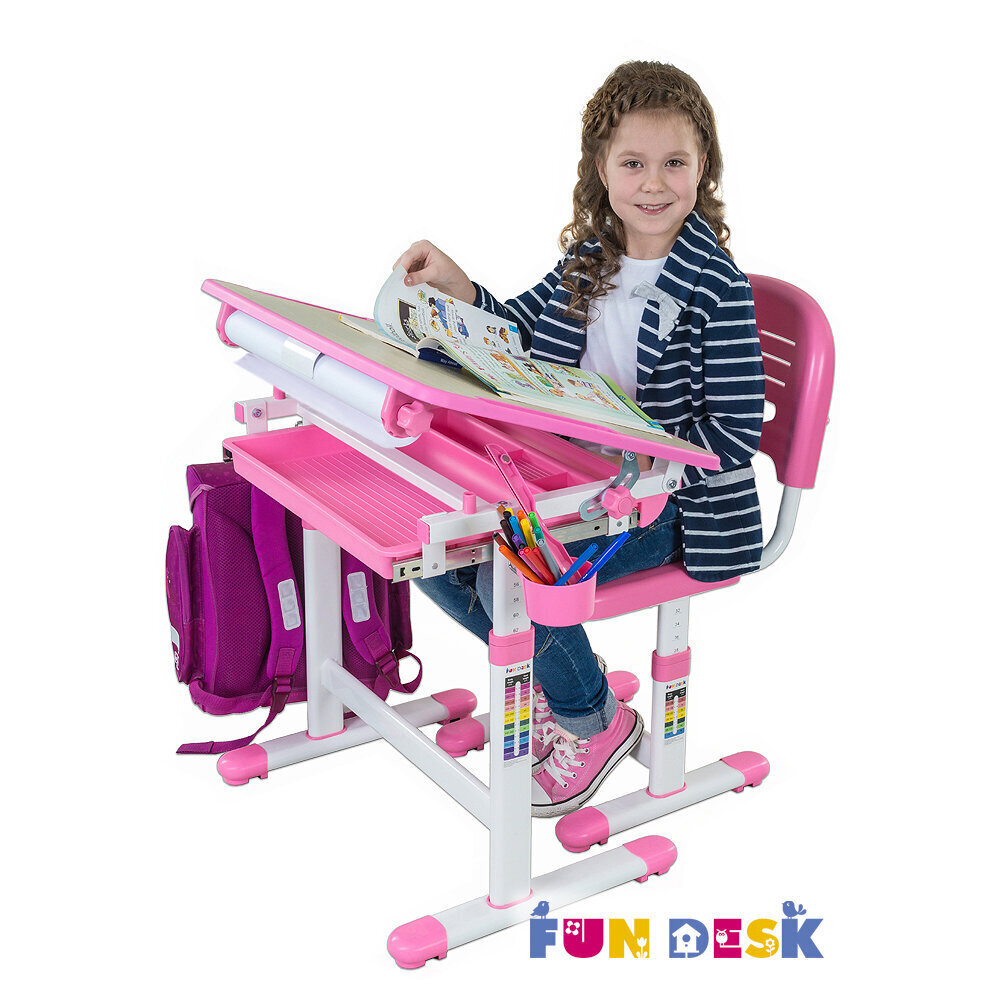 Regulējamais bērnu galds un krēsls FunDesk Bambino, rozā цена и информация | Datorgaldi, rakstāmgaldi, biroja galdi | 220.lv