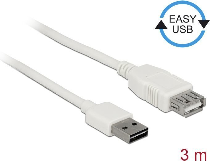 Easy USB vads Delock, 3m, balts cena un informācija | Kabeļi un vadi | 220.lv