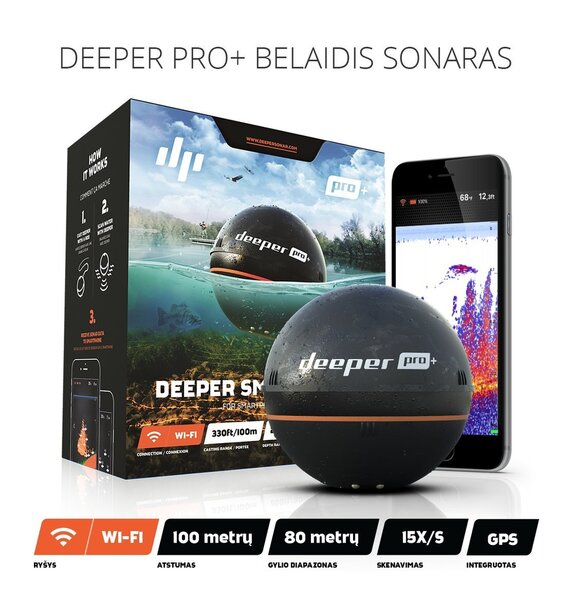 Sonārs Deeper Smart Sonar PRO+ ar Wi-Fi un GPS cena | 220.lv