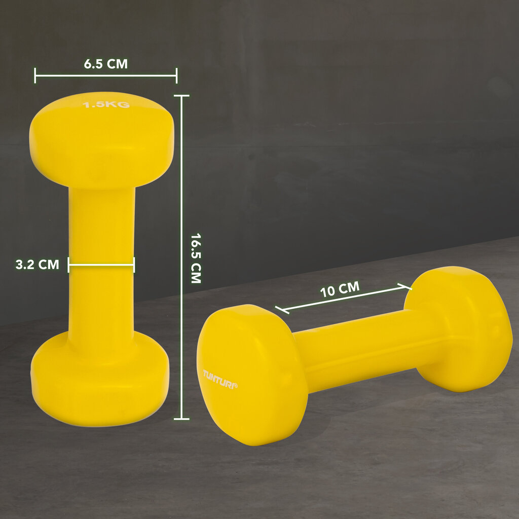 Hanteles Tunturi 2x1,5 kg, pārklātas ar vinilu cena un informācija | Hanteles, svaru stieņi un diski | 220.lv