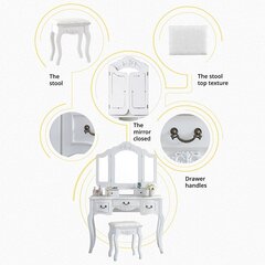 Косметический стол KS155-B с сиденьем, белый цена и информация | Туалетные столики | 220.lv