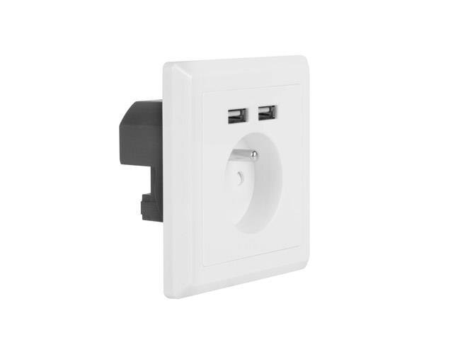 Lanberg AC Wall Socket FR ar 2 portu USB lādētāju, balts cena un informācija | Elektrības slēdži, rozetes | 220.lv