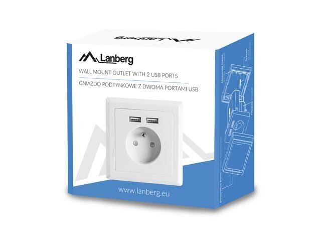 Lanberg AC Wall Socket FR ar 2 portu USB lādētāju, balts цена и информация | Elektrības slēdži, rozetes | 220.lv