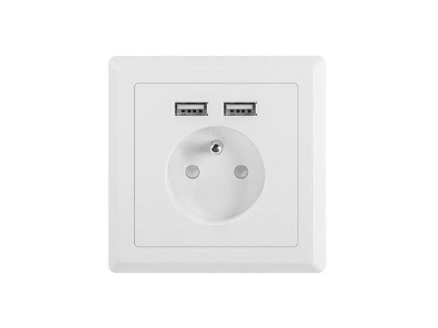 Lanberg AC Wall Socket FR ar 2 portu USB lādētāju, balts цена и информация | Elektrības slēdži, rozetes | 220.lv