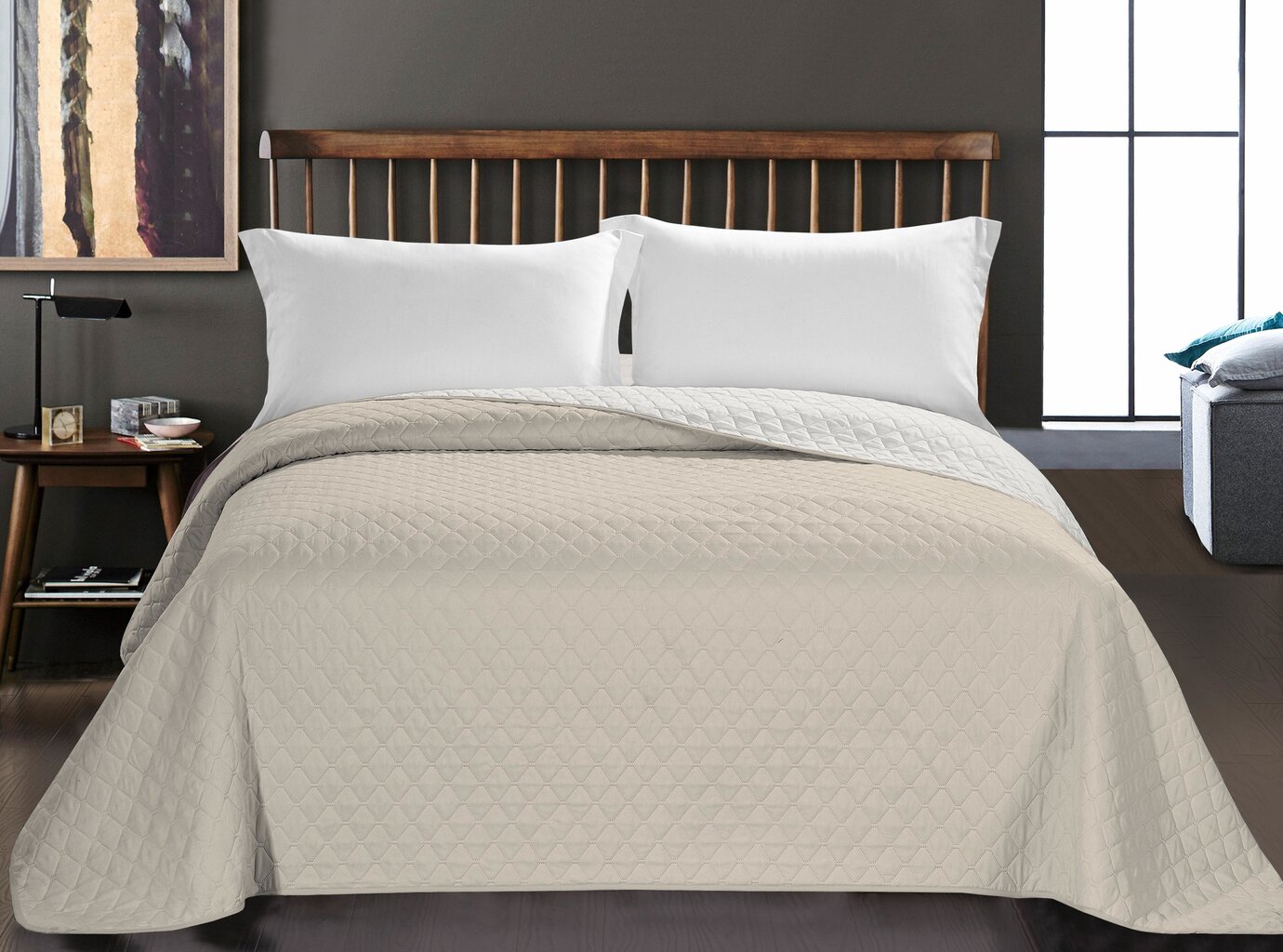 Decoking gultas pārsegs Axel, bēšā krāsā-baltā krāsā, 170x270 cm cena un informācija | Gultas pārklāji, pledi | 220.lv