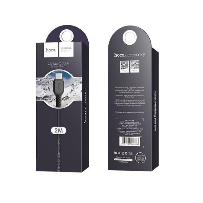 Kabelis Hoco X20 USB A / USB TYPE-C, 2M USB 2.0, melns цена и информация | Savienotājkabeļi | 220.lv