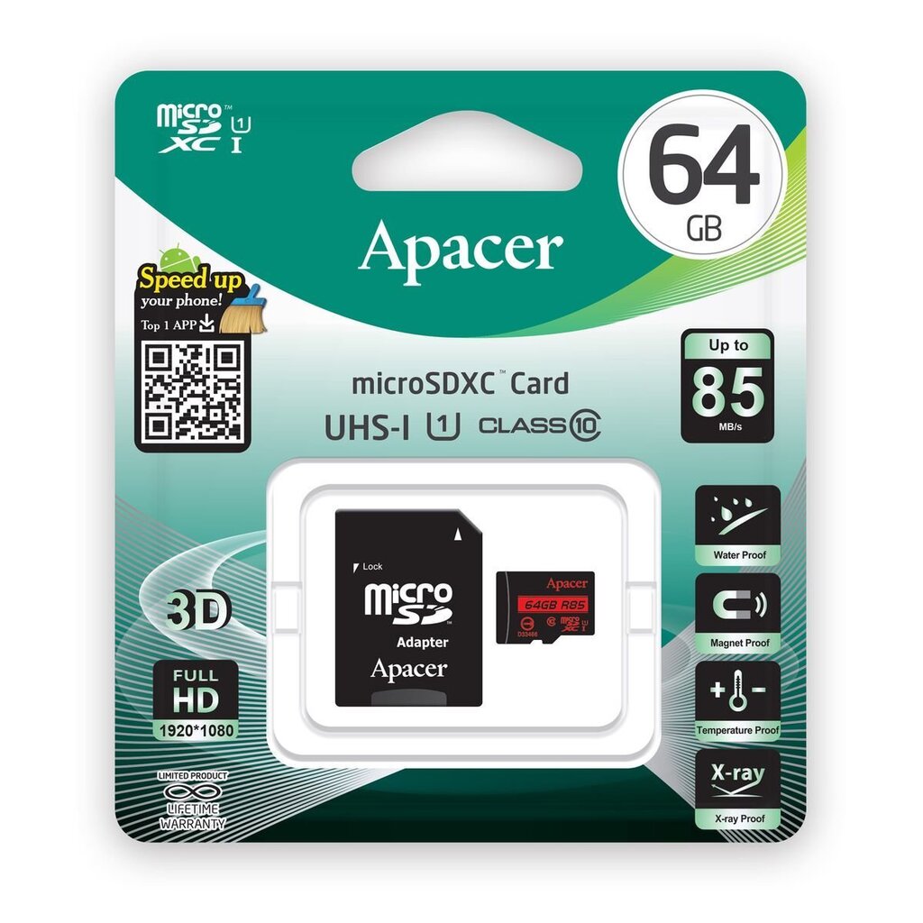 Apacer AP64GMCSX10U5-R, 64GB cena un informācija | Atmiņas kartes mobilajiem telefoniem | 220.lv