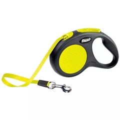 Flexi автоматический поводок Neon S, желтый, 5 м цена и информация | Поводки для собак | 220.lv
