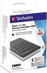 Verbatim Store 'n' Go Portable — Cietais disks — Šifrēts — 1 TB — Ārējais (pārnēsājams) — USB 3.1 Gen 1 (USB C savienotājs) — 256 bitu AES cena un informācija | Ārējie cietie diski | 220.lv