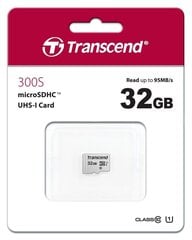 Карта памяти MICRO SDHC 32GB/CLASS10 TS32GUSD300S TRANSCEND цена и информация | Карты памяти для мобильных телефонов | 220.lv