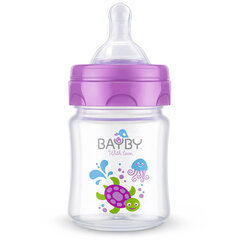 Antikoliku pudelīte ar silikona knupīti Bayby BFB 6100, violeta, 0 mēn., 120 ml cena un informācija | Bērnu pudelītes un to aksesuāri | 220.lv