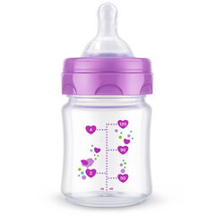 Antikoliku pudelīte ar silikona knupīti Bayby BFB 6100, violeta, 0 mēn., 120 ml cena un informācija | Bērnu pudelītes un to aksesuāri | 220.lv
